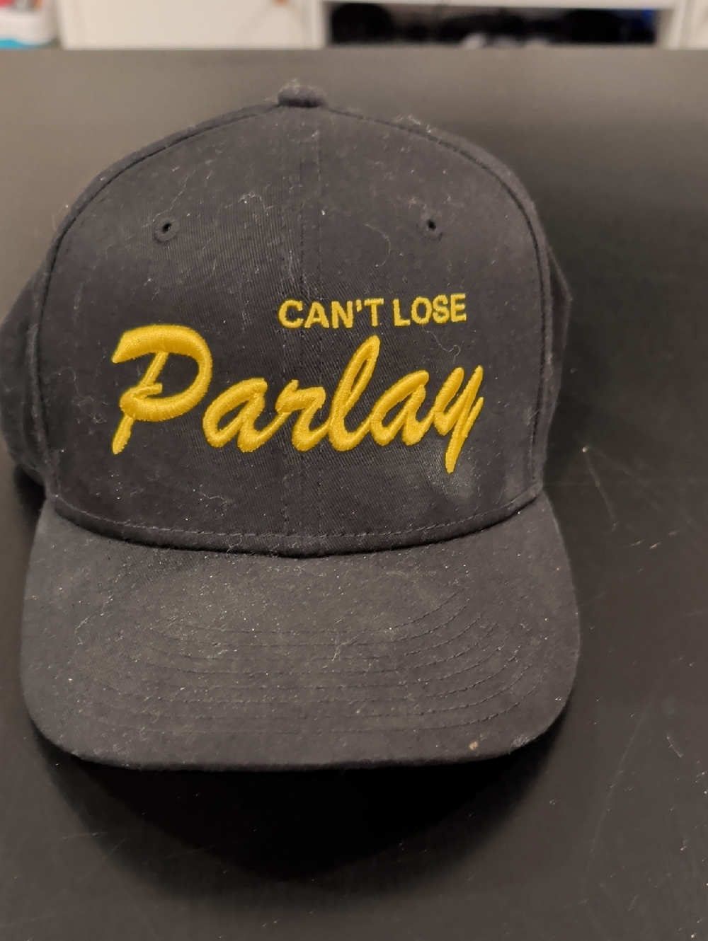 New Era Black Cap with Yellow "Can't Lose Parlay" Embroidery - Picture 1 of 4